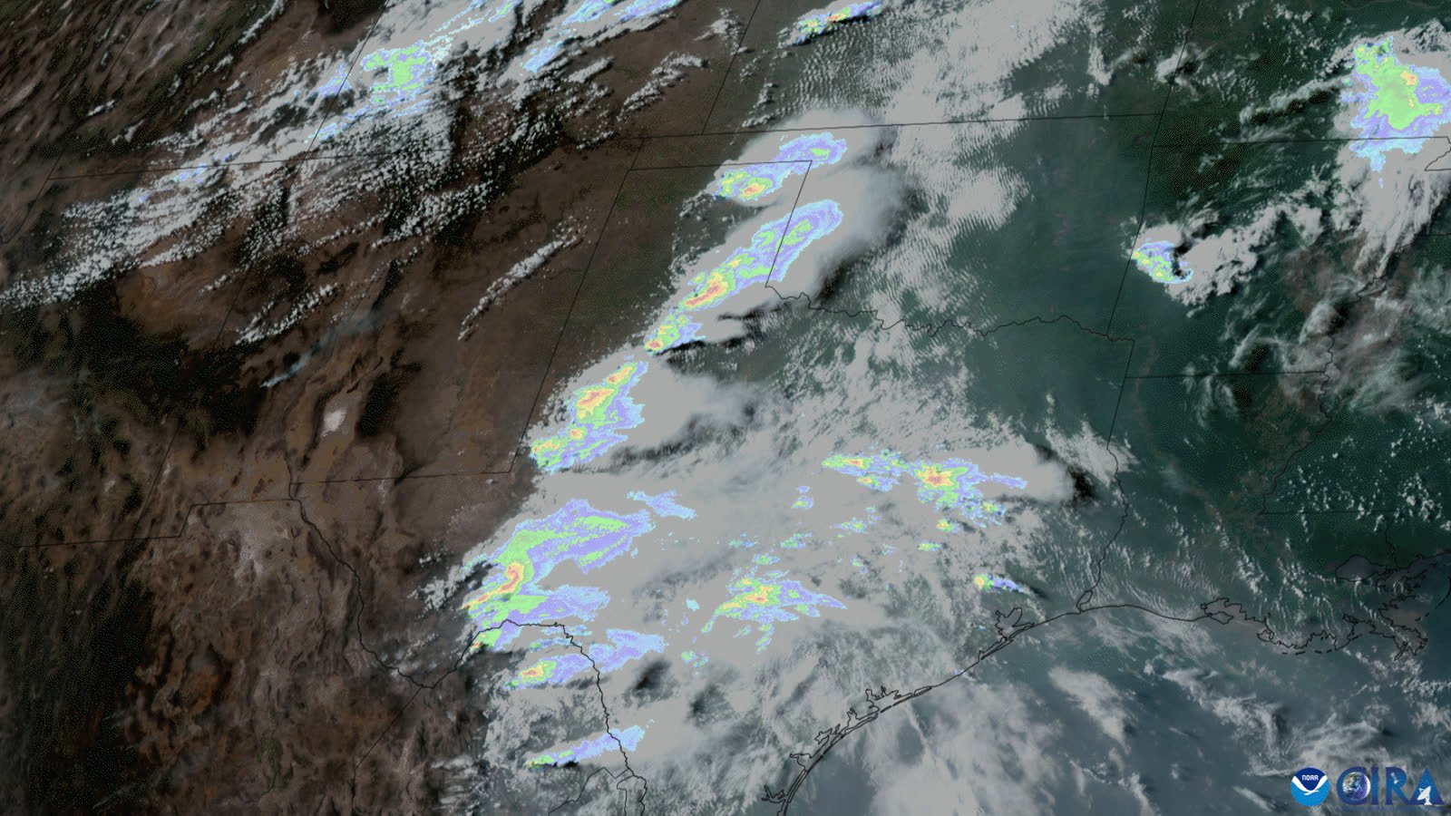 Storms over Texas seen from orbit, satellite and rain rate