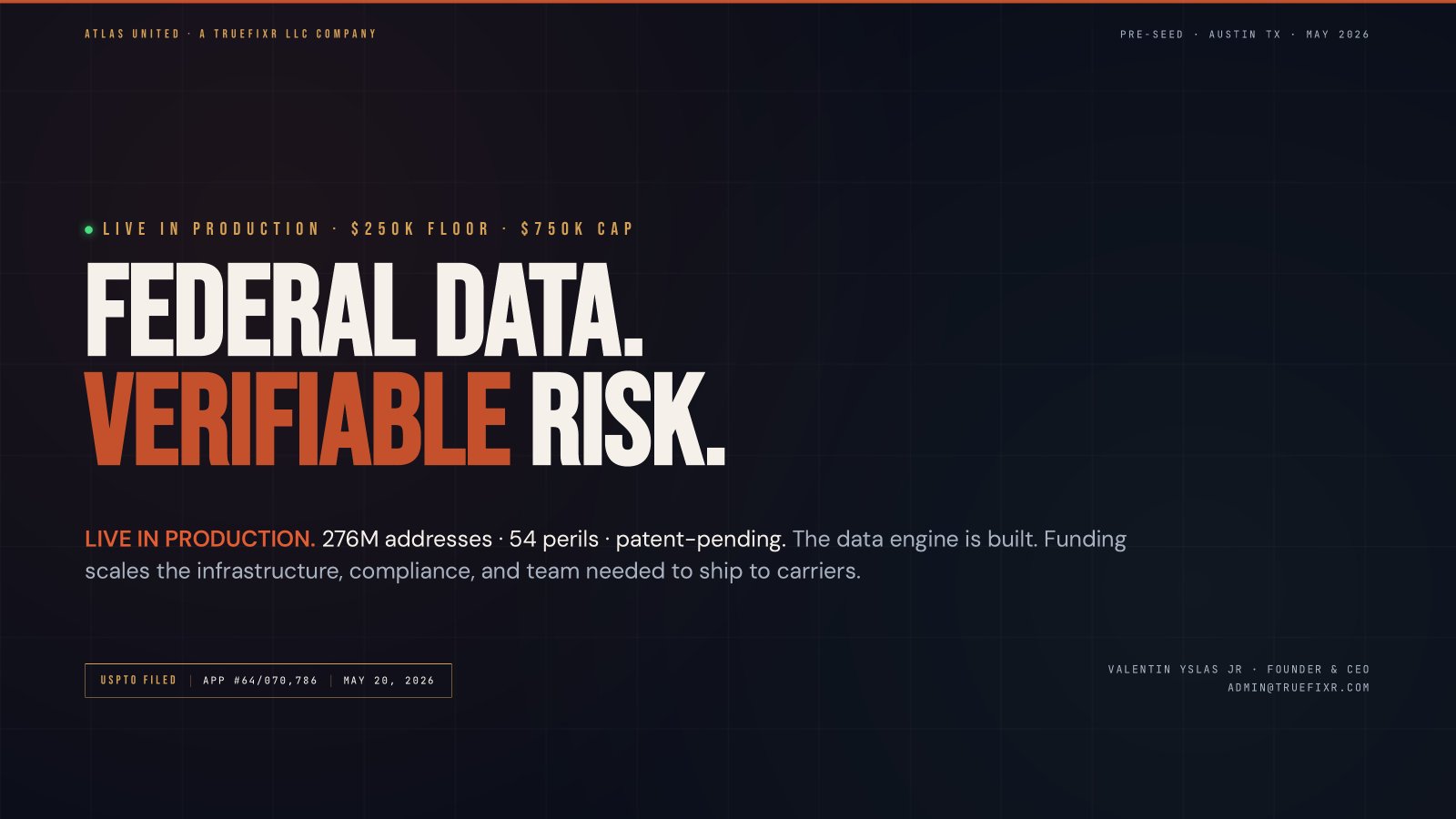 Atlas United Pre-Seed Pitch — slide 1